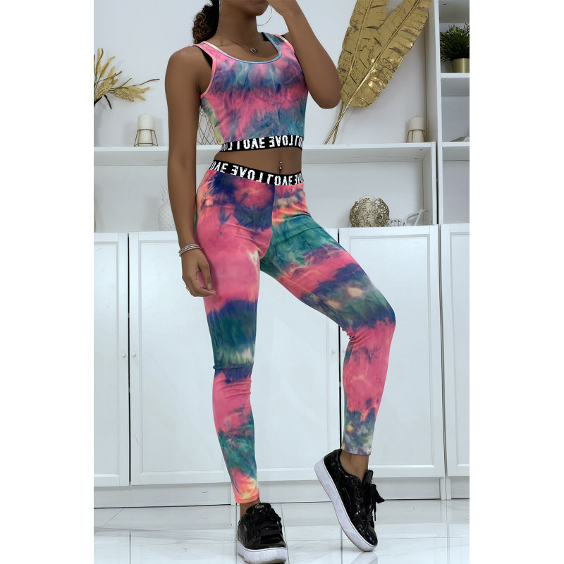 Ensemble sport legging et top fuchsia tie&die - 1