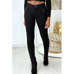 Pantalon slim noir en strech avec zip et suédine - 1