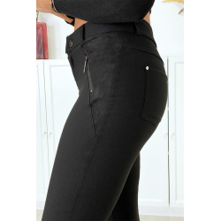 Pantalon slim noir en strech avec zip et suédine - 4