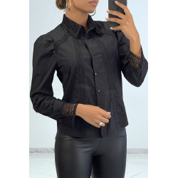 Chemise chic noire à détails broderie ajourée - 1