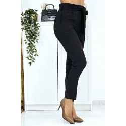 Pantalon cigarette noir avec poches et ceinture - 4