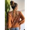 Pull dos nu couleur cognac tout doux à manches bouffantes - 5