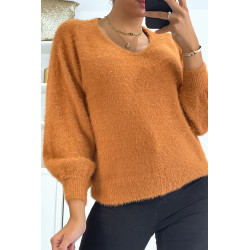 Pull dos nu couleur cognac tout doux à manches bouffantes - 8