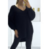 Pull noir asymétrique en tricot à col v et manches bouffantes, ultra doux - 2