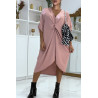 Longue robe tunique rose over-size croisé devant - 1