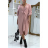 Longue robe tunique rose over-size croisé devant - 2