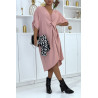 Longue robe tunique rose over-size croisé devant - 4