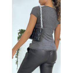 T-shirt anthracite manches courtes femme - 3