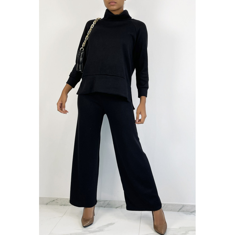 Ensemble cosy noir pantalon flare et col roulé - 2