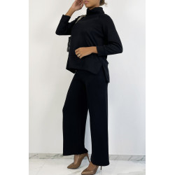 Ensemble cosy noir pantalon flare et col roulé - 3