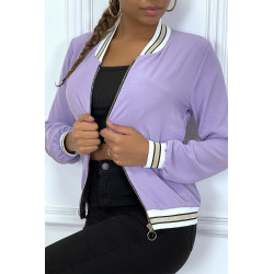 Veste fluide lilas légère à zip et bordure dorée - 2