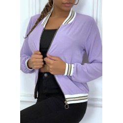 Veste fluide lilas légère à zip et bordure dorée - 3