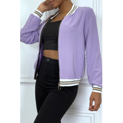 Veste fluide lilas légère à zip et bordure dorée - 4