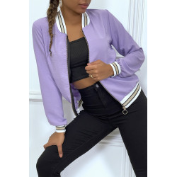 Veste fluide lilas légère à zip et bordure dorée - 5