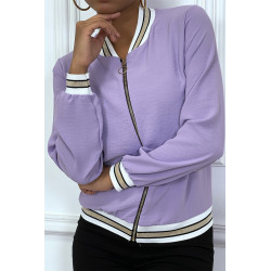 Veste fluide lilas légère à zip et bordure dorée - 6