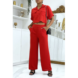 Ensemble chemise saharienne et pantalon palazzo rouge - 1