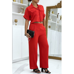 Ensemble chemise saharienne et pantalon palazzo rouge - 3