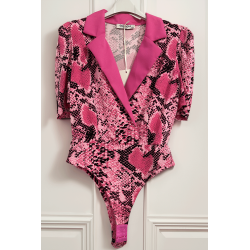 Body rose très extensible en motif python à manches courtes, avec col style blazer - 6