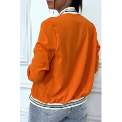 Veste fluide orange légère à zip et bordure dorée - 1