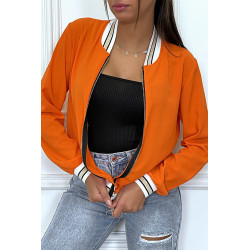 Veste fluide orange légère à zip et bordure dorée - 4