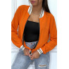 Veste fluide orange légère à zip et bordure dorée - 4