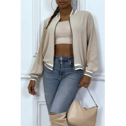 Veste fluide beige légère à zip et bordure dorée - 2