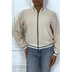 Veste fluide beige légère à zip et bordure dorée - 5