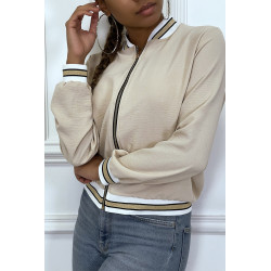 Veste fluide beige légère à zip et bordure dorée - 6