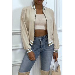 Veste fluide beige légère à zip et bordure dorée - 8