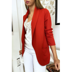 Veste Blazer rouge col châle avec poches. Blazer femme 1526 - 2