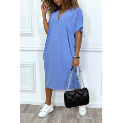 Robe bleue mi longue à fente au dos - 3