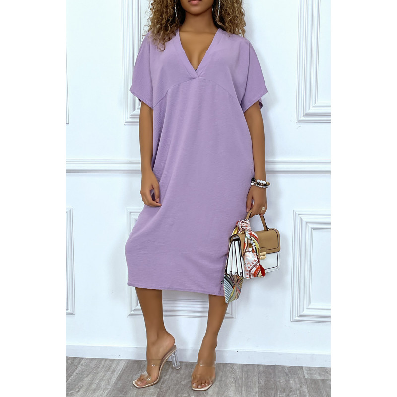 Robe violette mi longue à fente au dos - 1