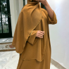 Robe abaya couleur camel foncé avec foulard  intégré  - 1