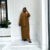 Robe abaya couleur camel foncé avec foulard  intégré  - 3