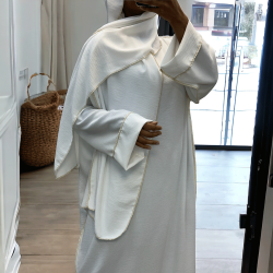 Robe abaya couleur blanche avec foulard  intégré  - 1