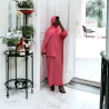 Robe abaya couleur rose bonbon en soie de medine avec foulard  intégré  - 3