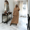 Robe abaya couleur camel en soie de medine avec foulard  intégré  - 4