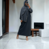 Robe abaya couleur anthracite en soie de medine avec foulard  intégré  - 3