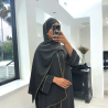 Robe abaya couleur noir en soie de medine avec foulard  intégré  - 4