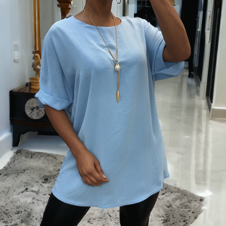 Tunique over size bleu ciel avec collier  - 1