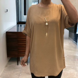 Tunique over size camel avec collier  - 2