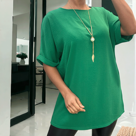 Tunique over size vert avec collier  - 1