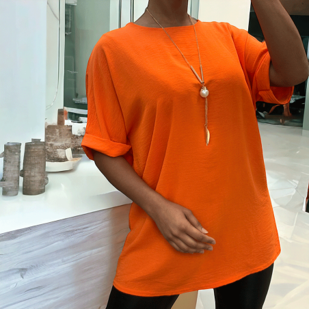 Tunique over size orange avec collier  - 1