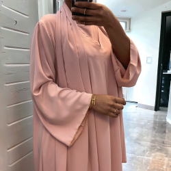 Robe abaya couleur rose deux pièces avec foulard  - 1