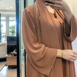 Robe abaya couleur choco deux pièces avec foulard  - 1