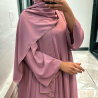 Robe abaya couleur rose foncé deux pièces avec foulard  - 1