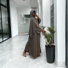 Robe abaya couleur taupe deux pièces avec foulard  - 2