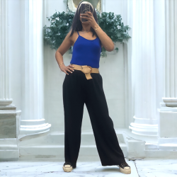 Pantalon palazzo plissé noir avec ceinture élastique  - 2