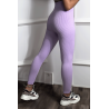 Legging violet en maille côtelé très extensible - 1