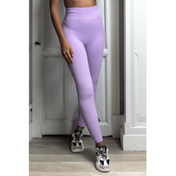 Legging violet en maille côtelé très extensible - 3